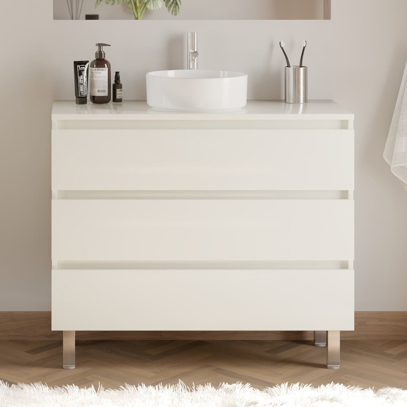 Meuble de salle de bain MAYOR 90 100 cm blanc vasque ares sans miroir