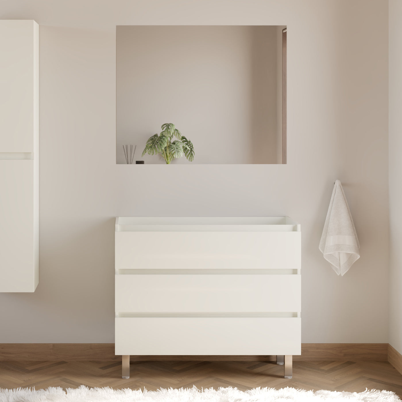 Meuble sous vasque seul, 3 tiroirs, 90cm, pour simple vasque - MAYOR