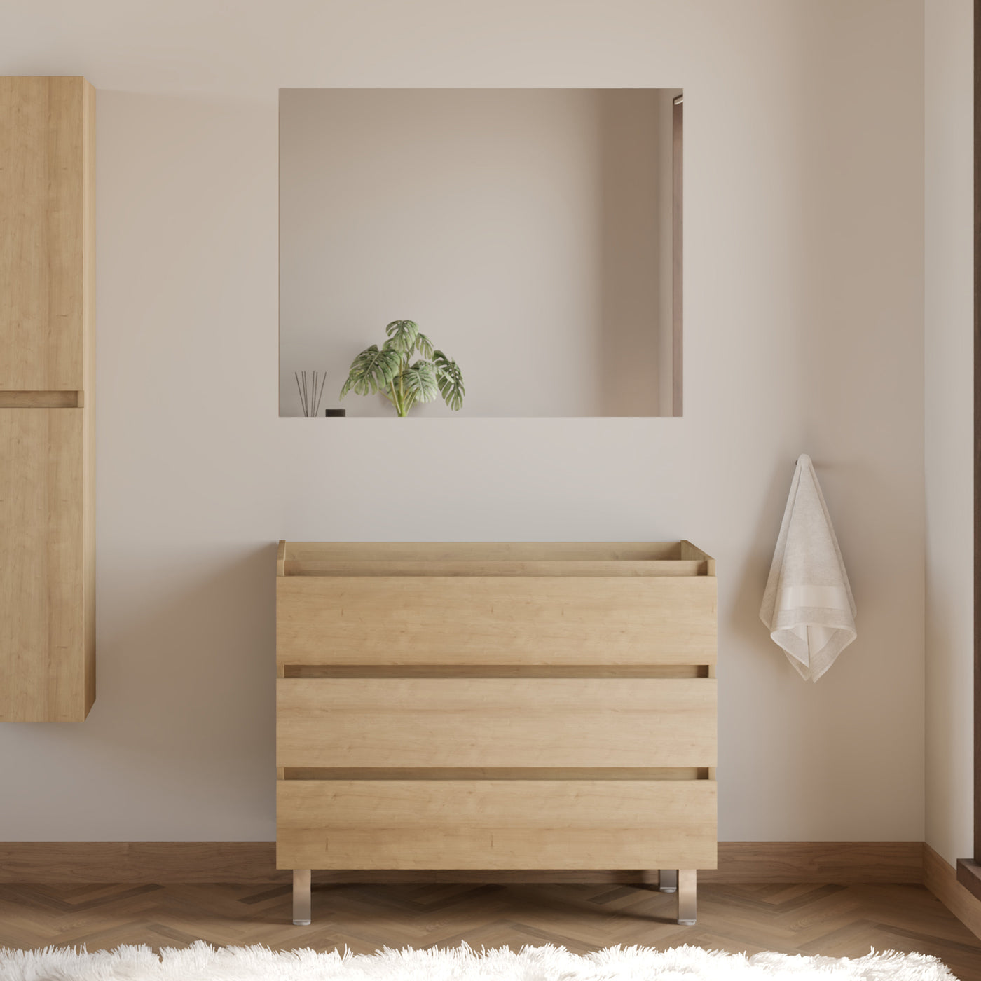 Meuble sous vasque seul, 3 tiroirs, 90cm, pour simple vasque - MAYOR