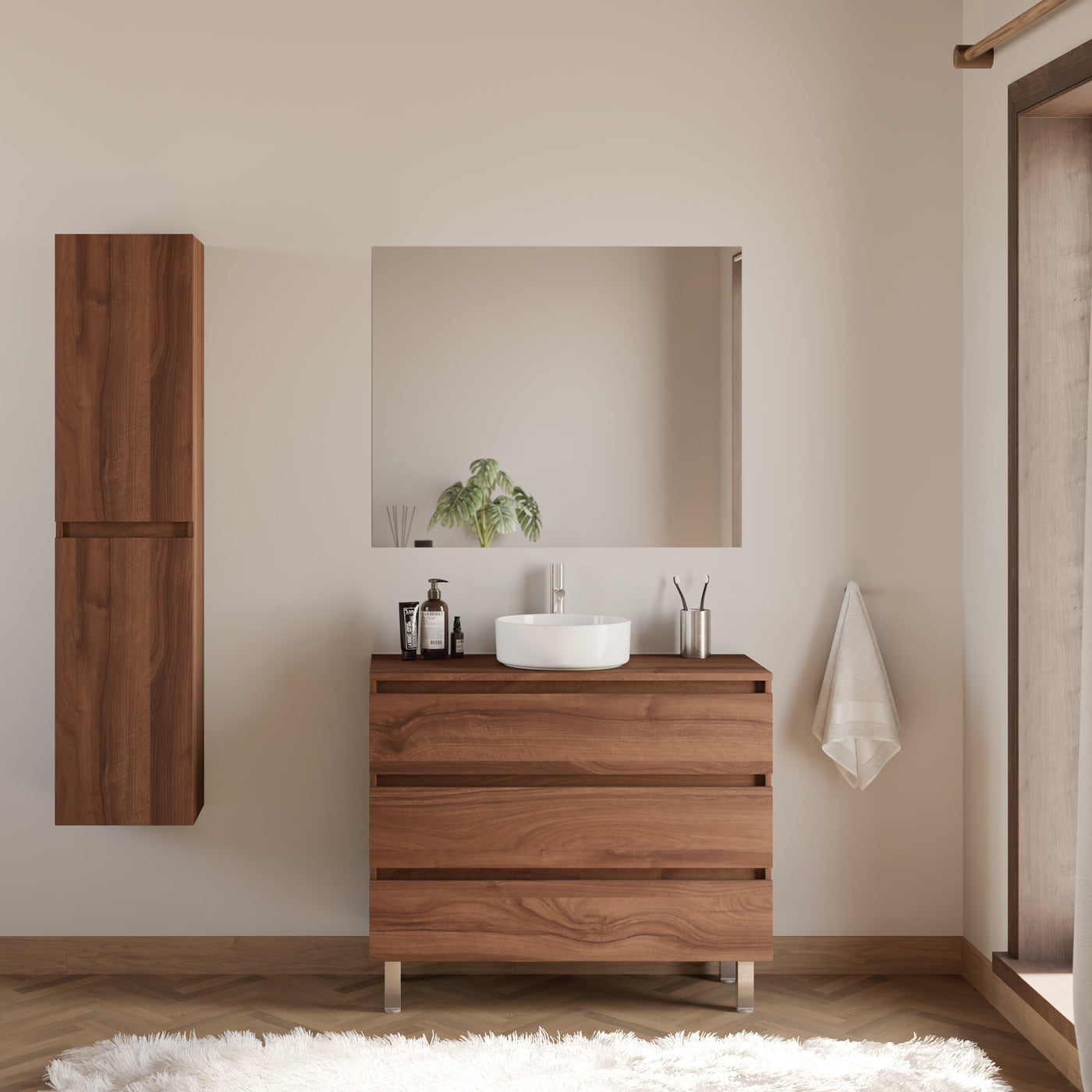 Meuble de salle de bain MAYOR 90 100 cm nogal vasque ares scene