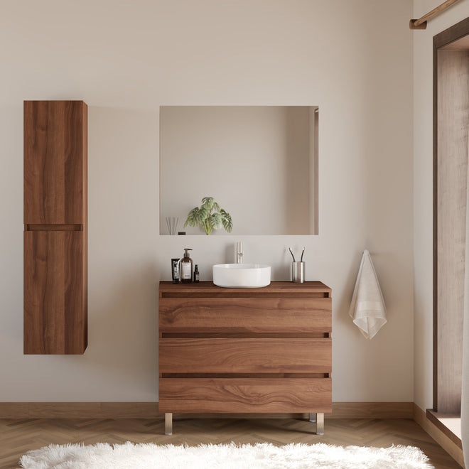 Meuble de salle de bain MAYOR 90 100 cm nogal vasque ares scene