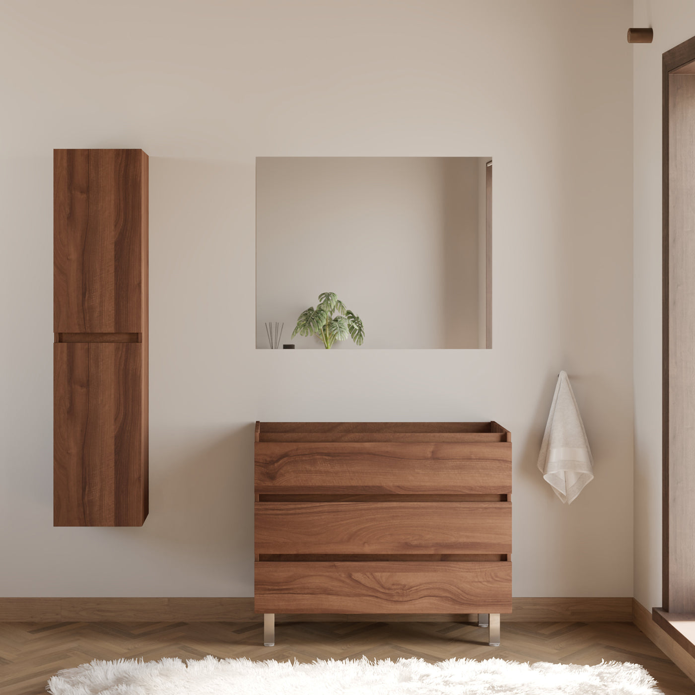 Meuble sous vasque seul, 3 tiroirs, 90cm, pour simple vasque - MAYOR