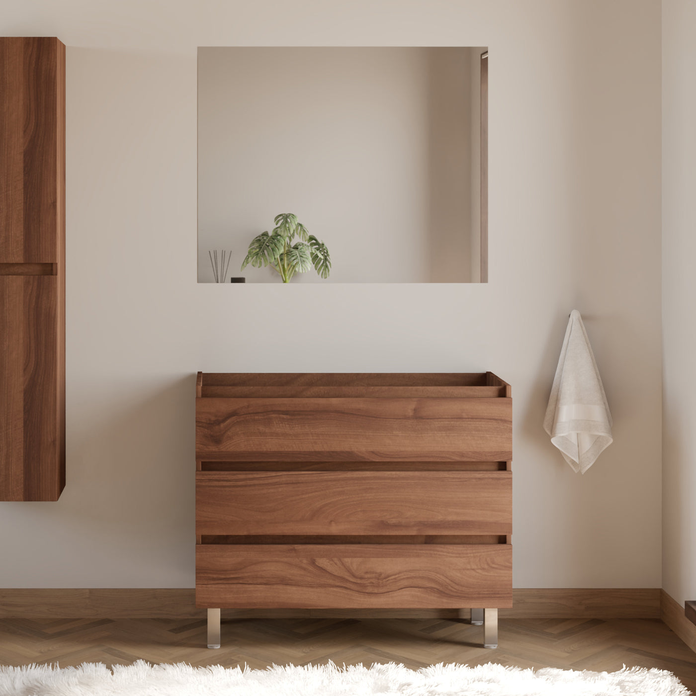 Meuble sous vasque seul, 3 tiroirs, 90cm, pour simple vasque - MAYOR