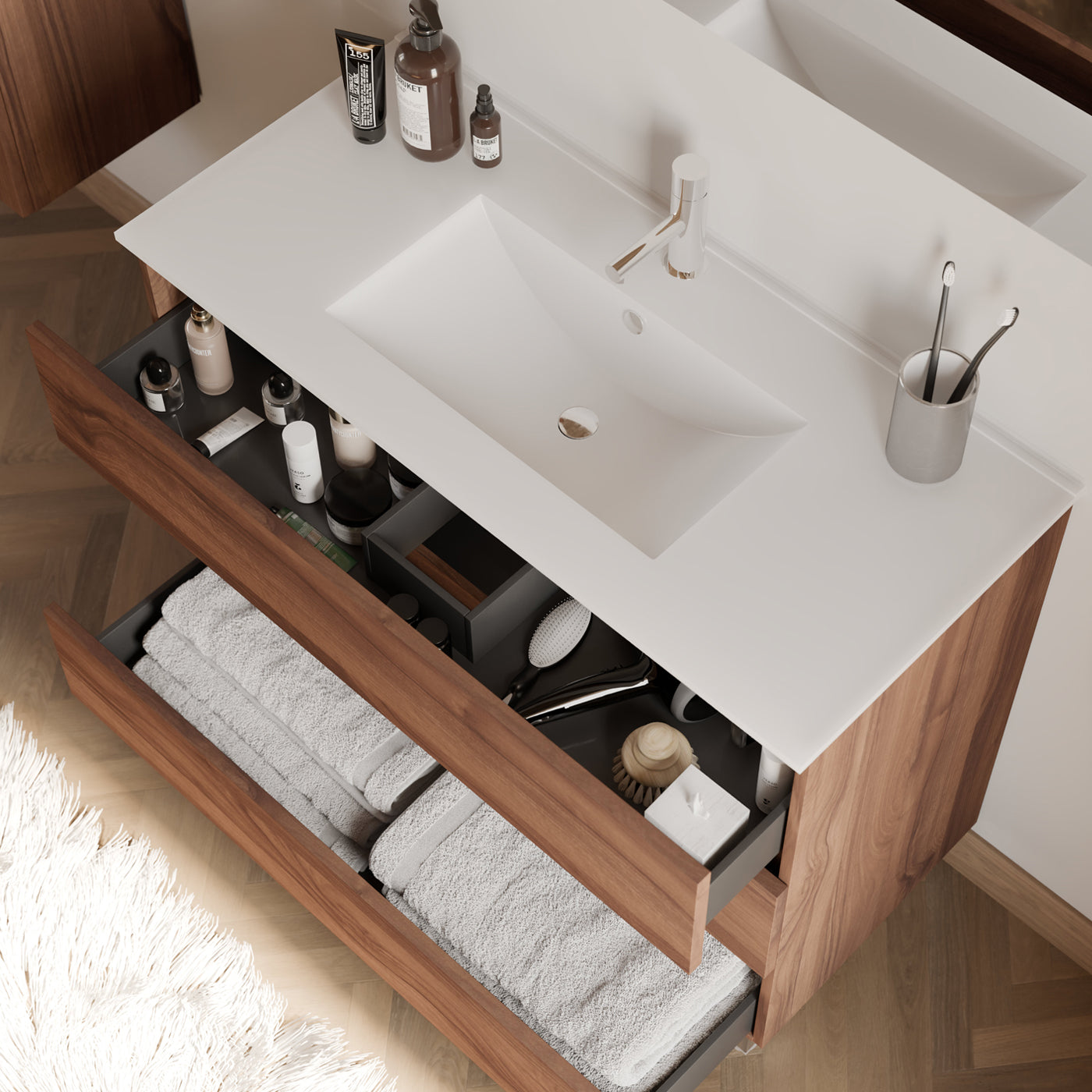 Meuble de salle de bain 90cm simple vasque - sans miroir - 3 tiroirs - MAYOR