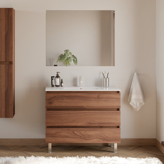 Meuble de salle de bain 90cm simple vasque - 3 tiroirs - MAYOR