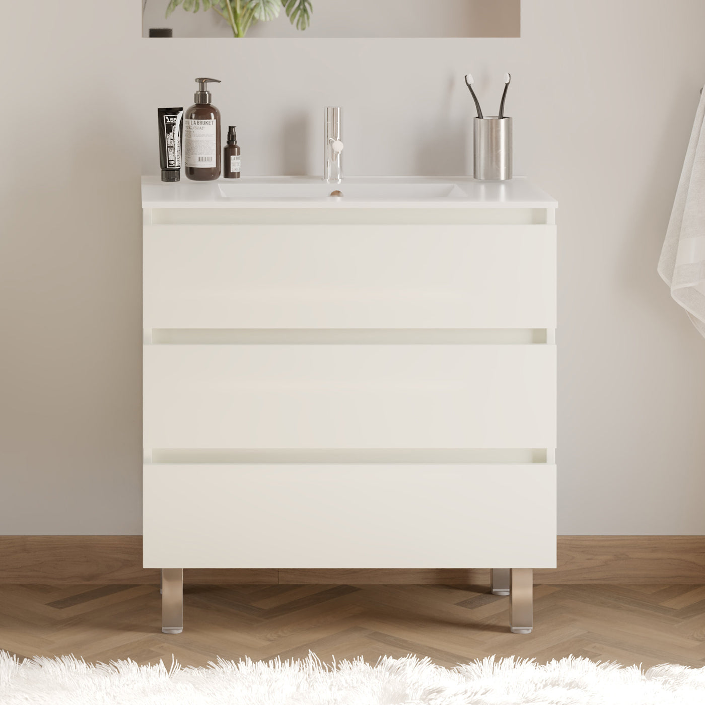 Meuble de salle de bain 70cm simple vasque - 3 tiroirs - MAYOR