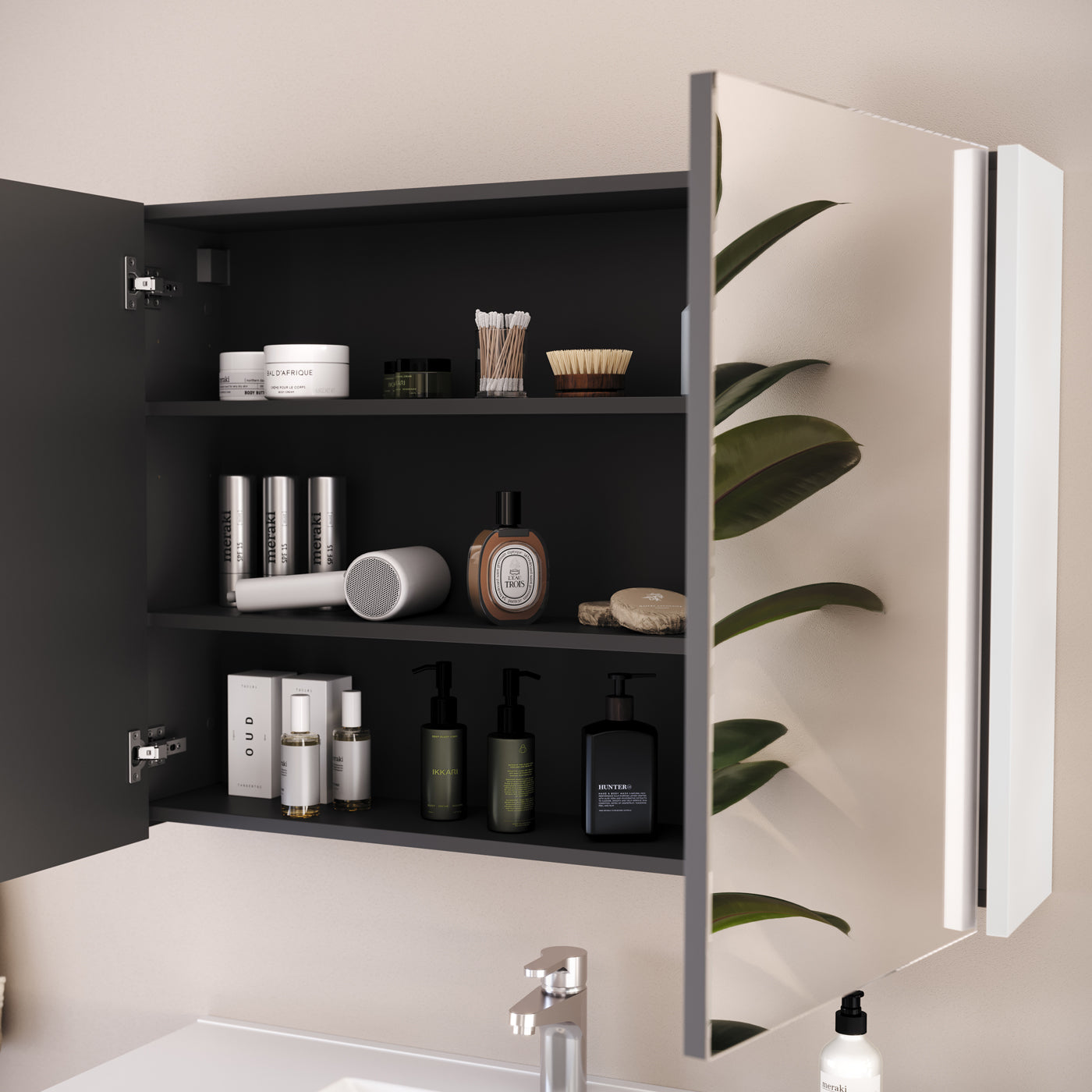Armoire de toilette miroir MIRANO 100cm blanc ouverte