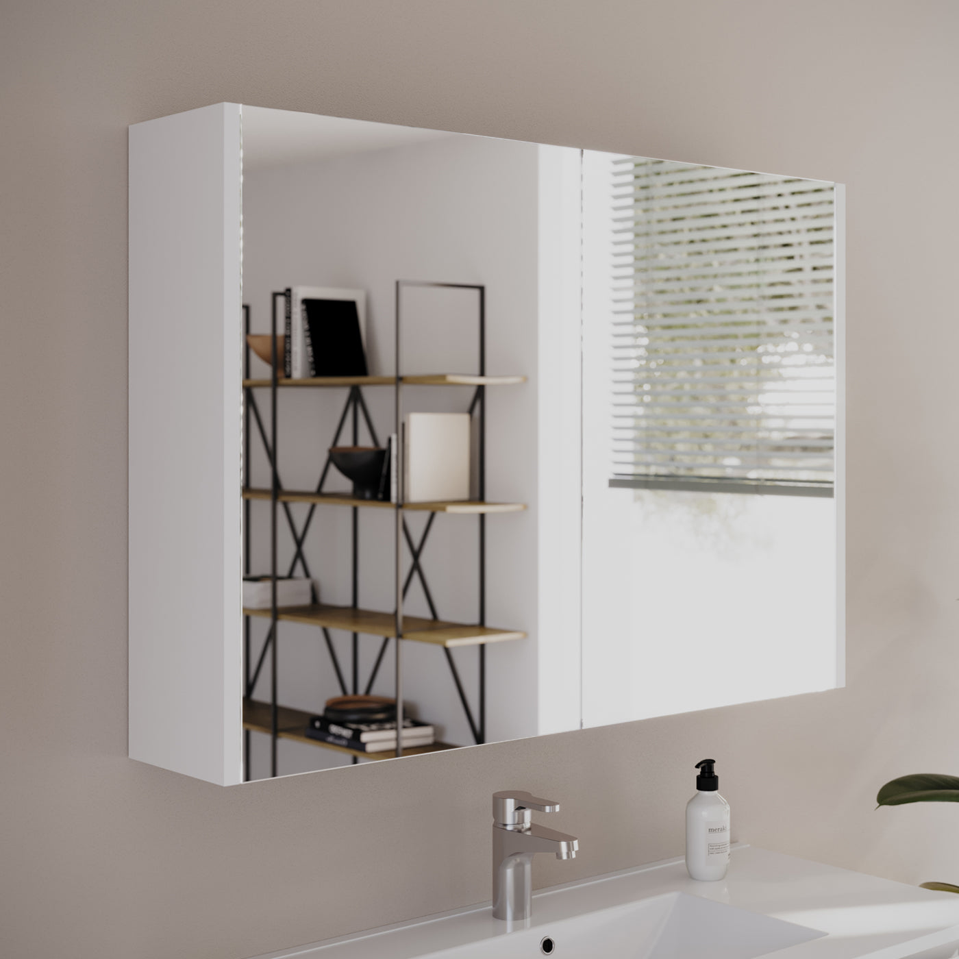 Armoire de toilette miroir MIRANO 100cm blanc vue profil