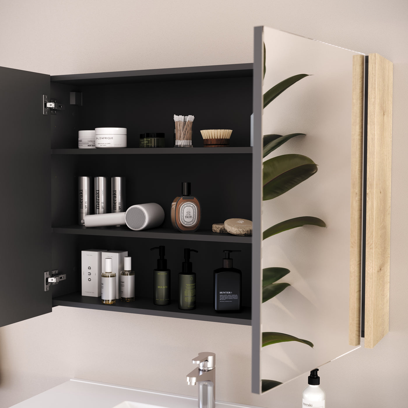 Armoire de toilette miroir MIRANO 100cm miel ouverte