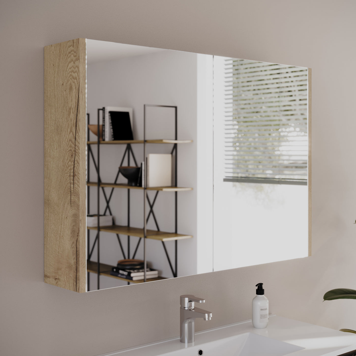 Armoire de toilette miroir MIRANO 100cm miel vue profil