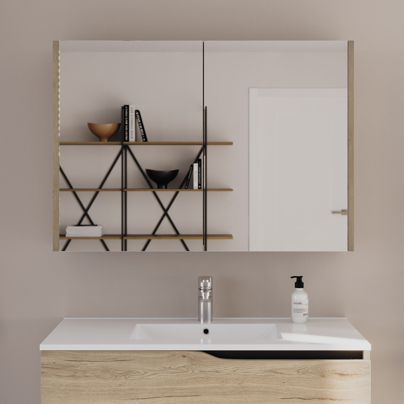 Armoire de toilette miroir MIRANO 100 cm miel