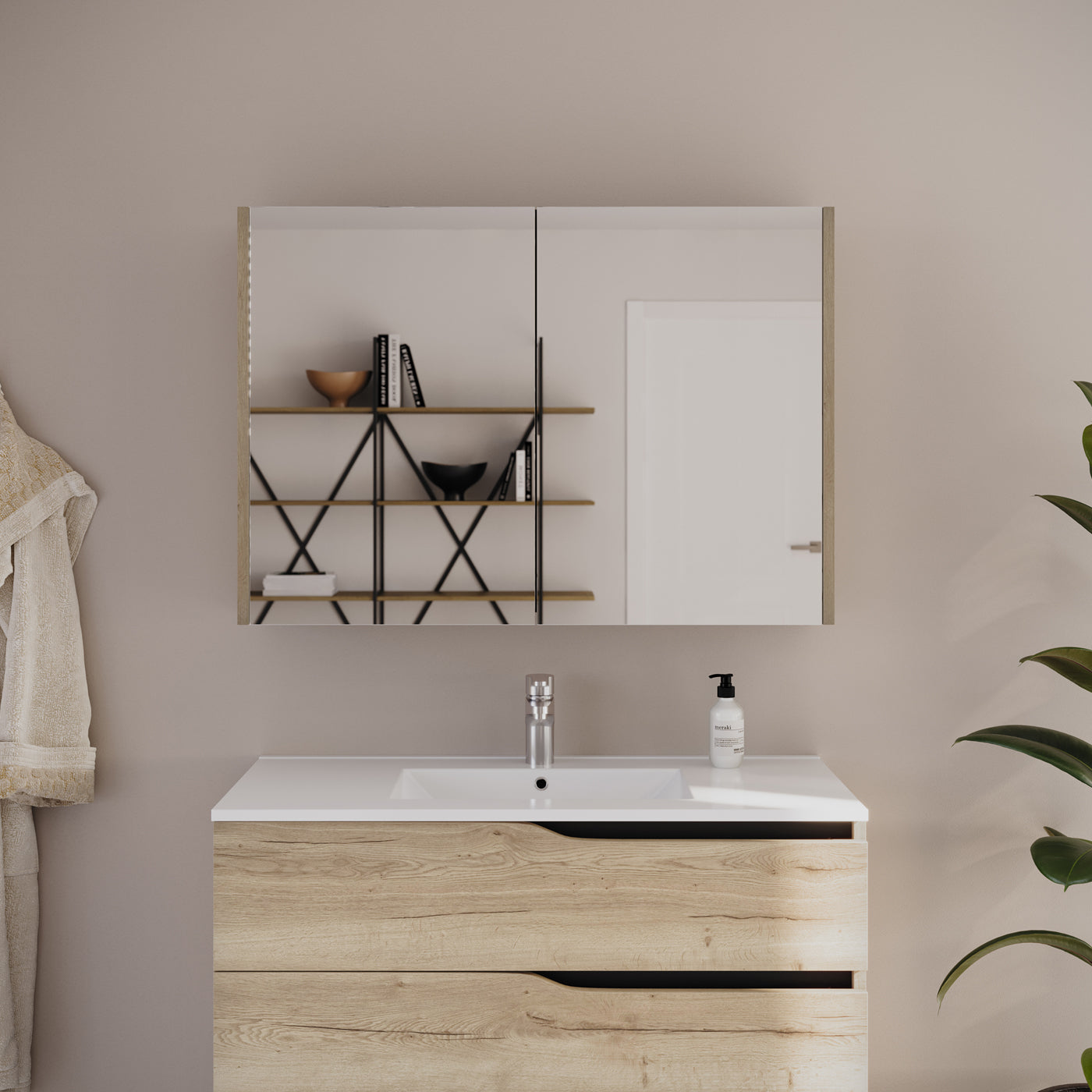 Ambiance armoire de toilette miroir MIRANO 100 cm miel