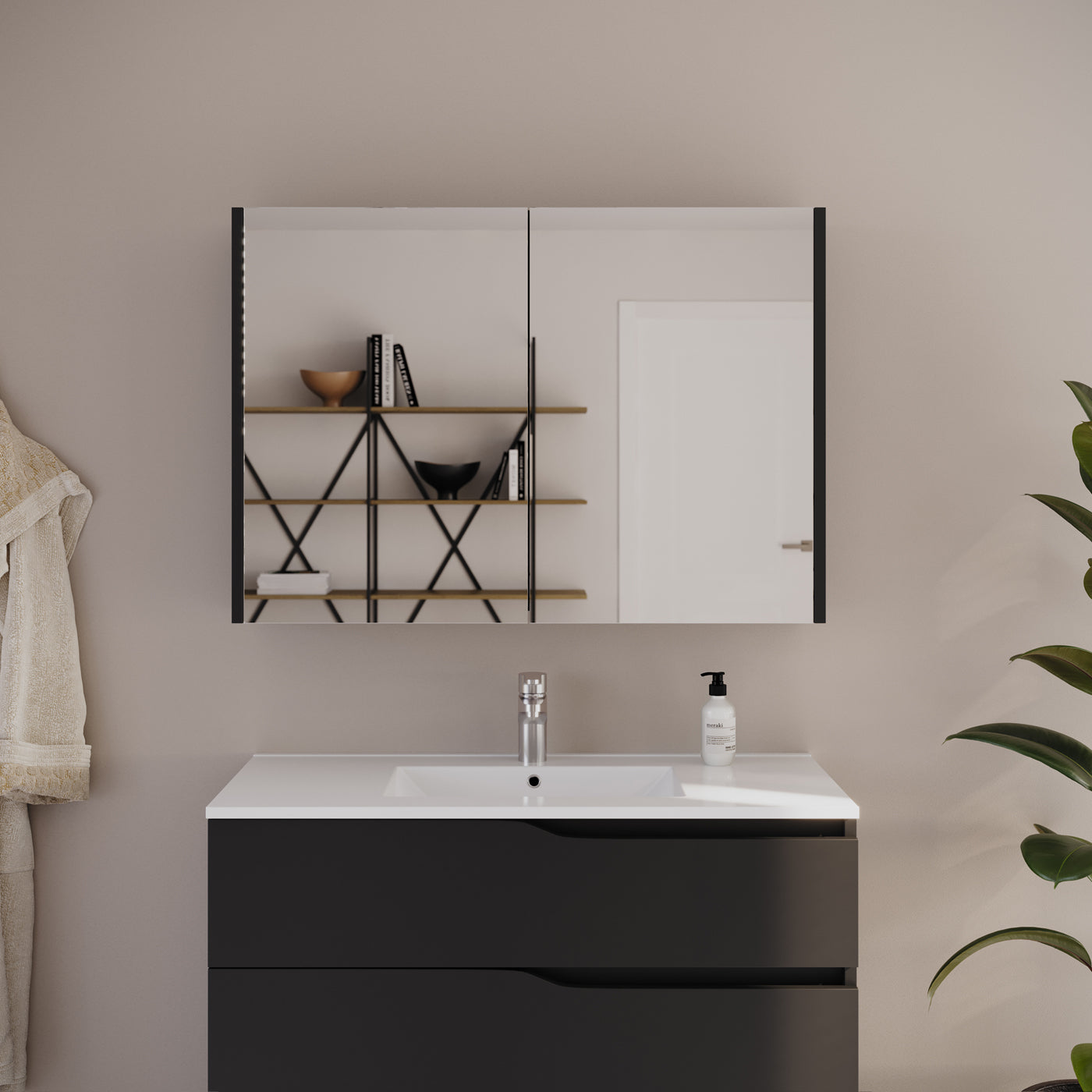Ambiance armoire de toilette miroir MIRANO 100 cm noire