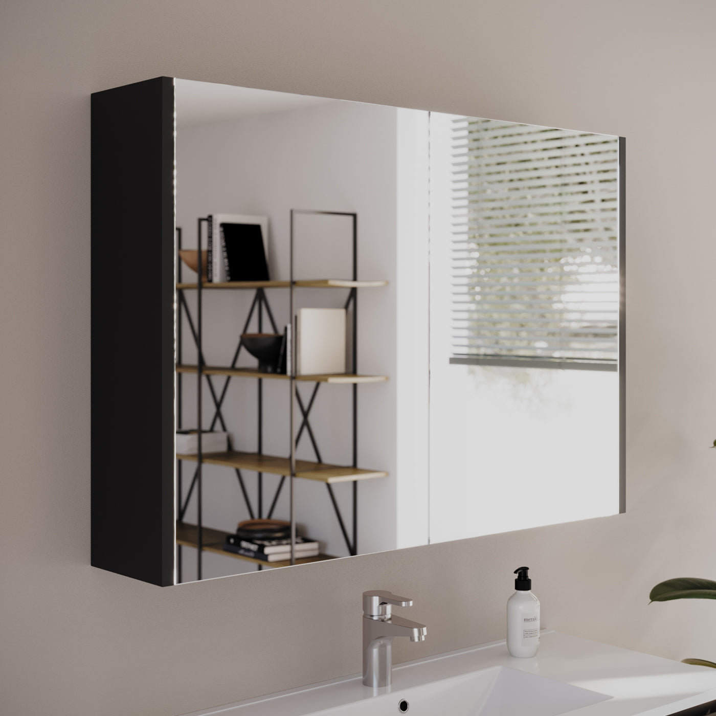 Armoire de toilette miroir MIRANO 100cm noire vue profil