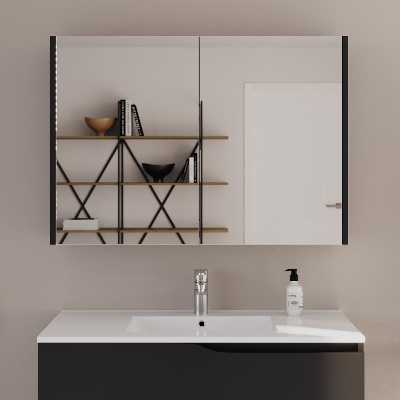 Armoire de toilette miroir MIRANO 100 cm noire