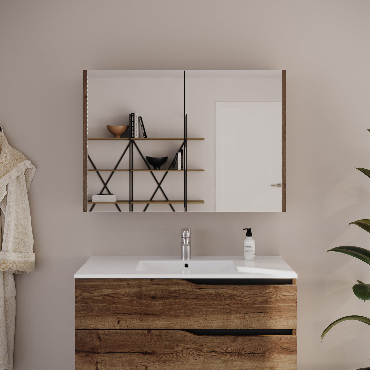 Ambiance armoire de toilette miroir MIRANO 100 cm tabaco