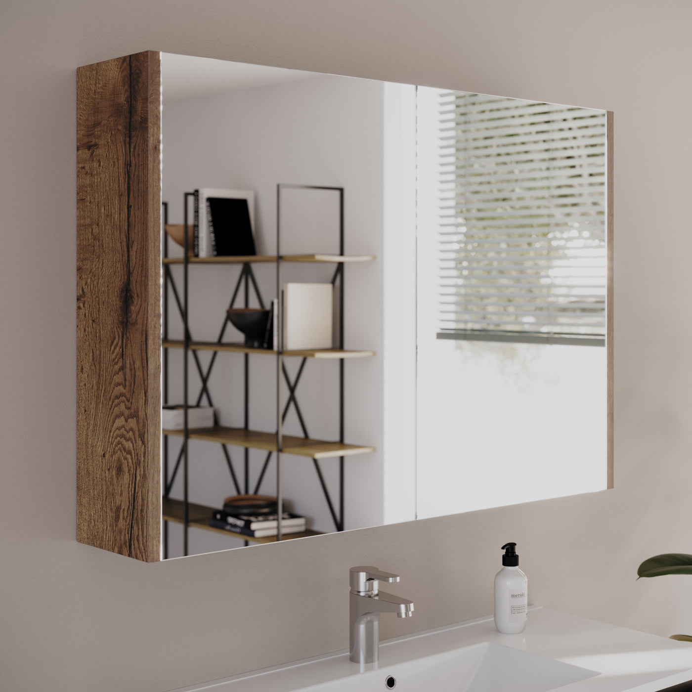 Armoire de toilette miroir MIRANO 100cm tabaco vue profil