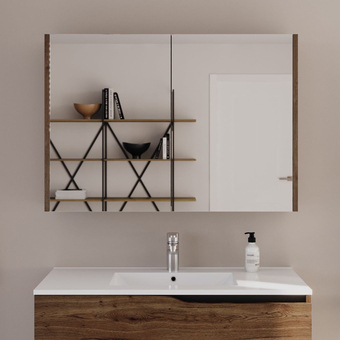 Armoire de toilette miroir MIRANO 100 cm tabaco