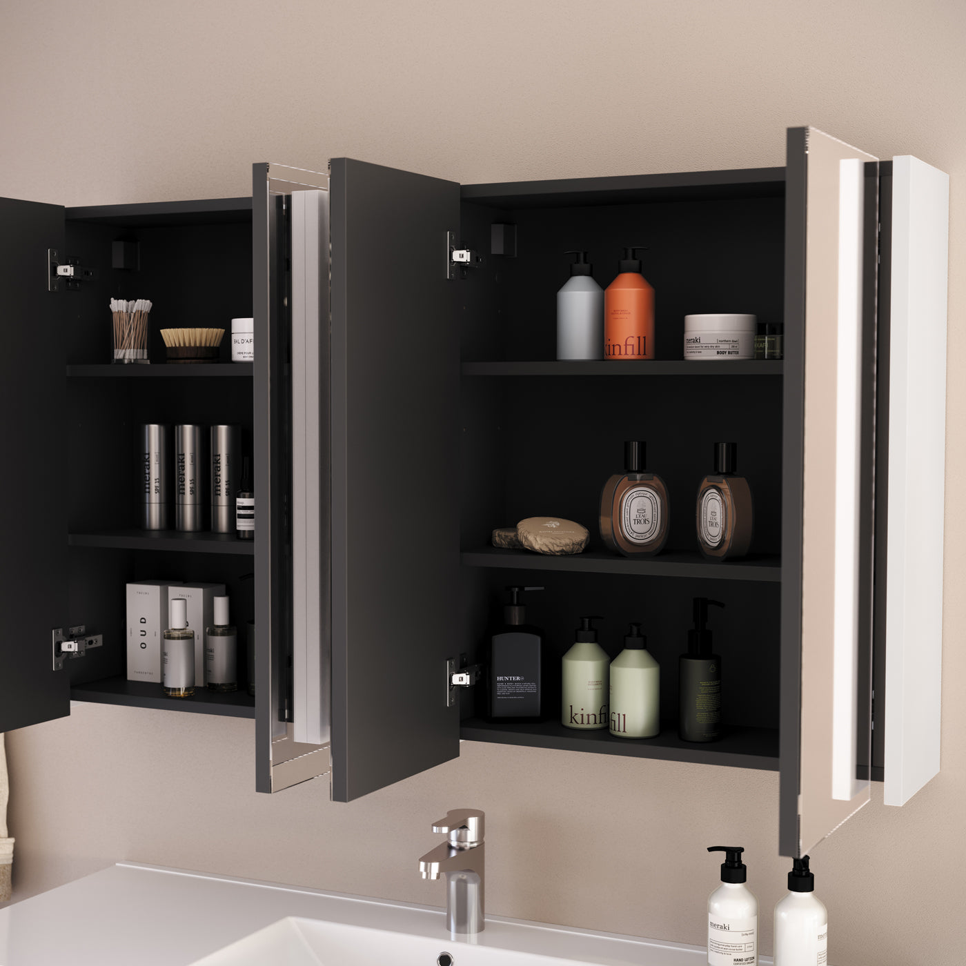 Armoire de toilette miroir MIRANO 120cm blanc ouverte