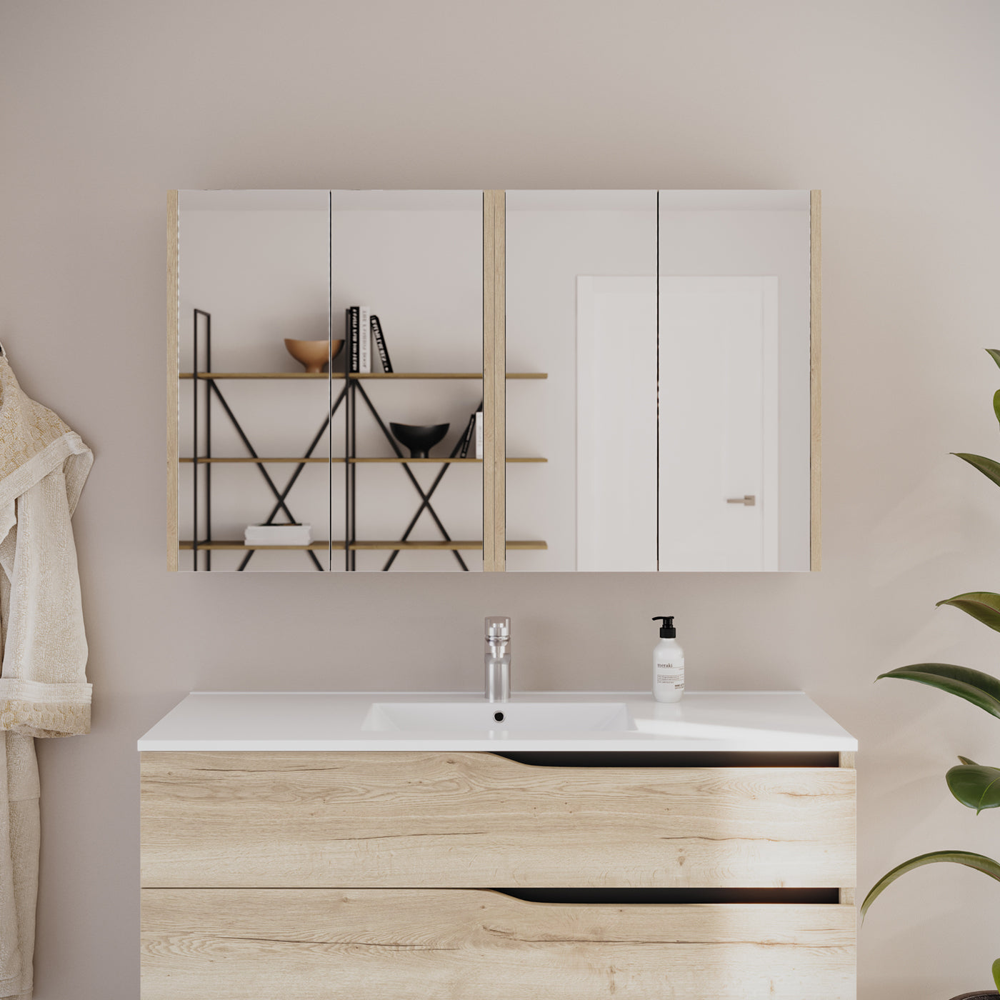 Ambiance armoire de toilette miroir MIRANO 120 cm miel