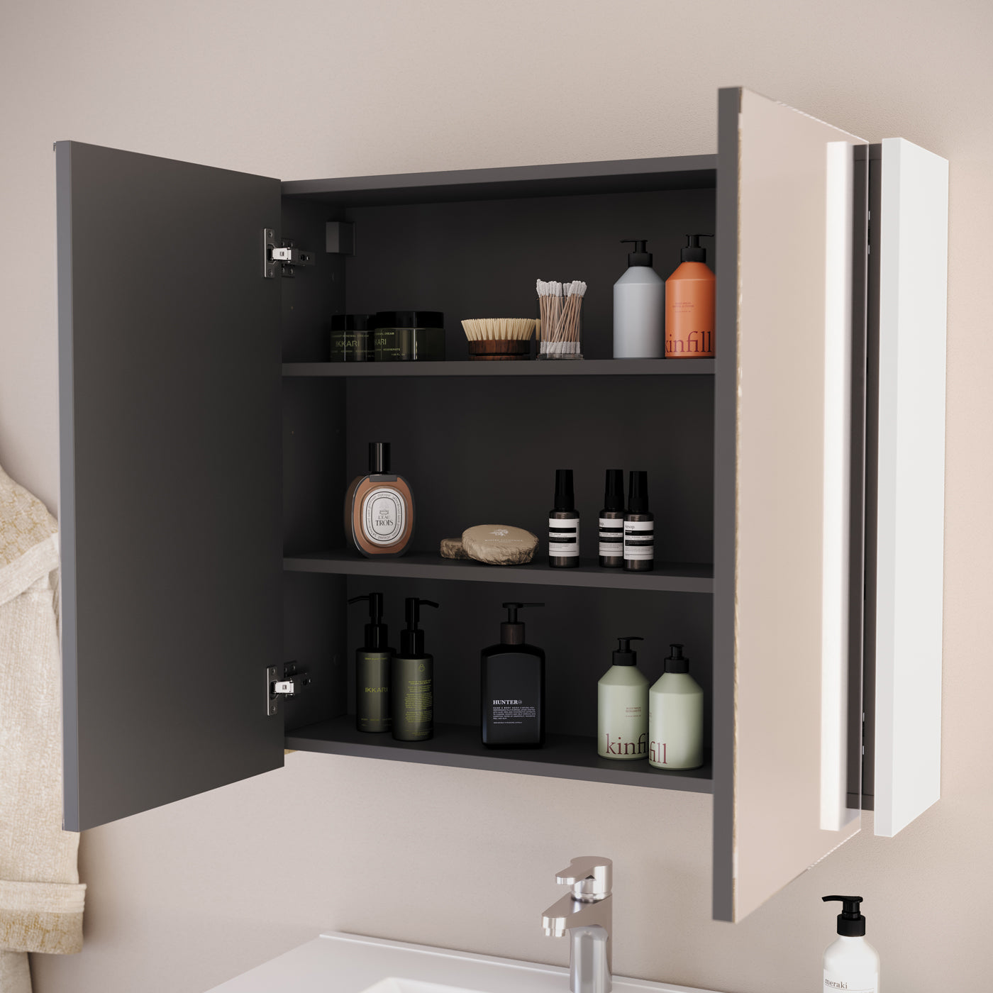 Armoire de toilette miroir MIRANO blanc ouverte