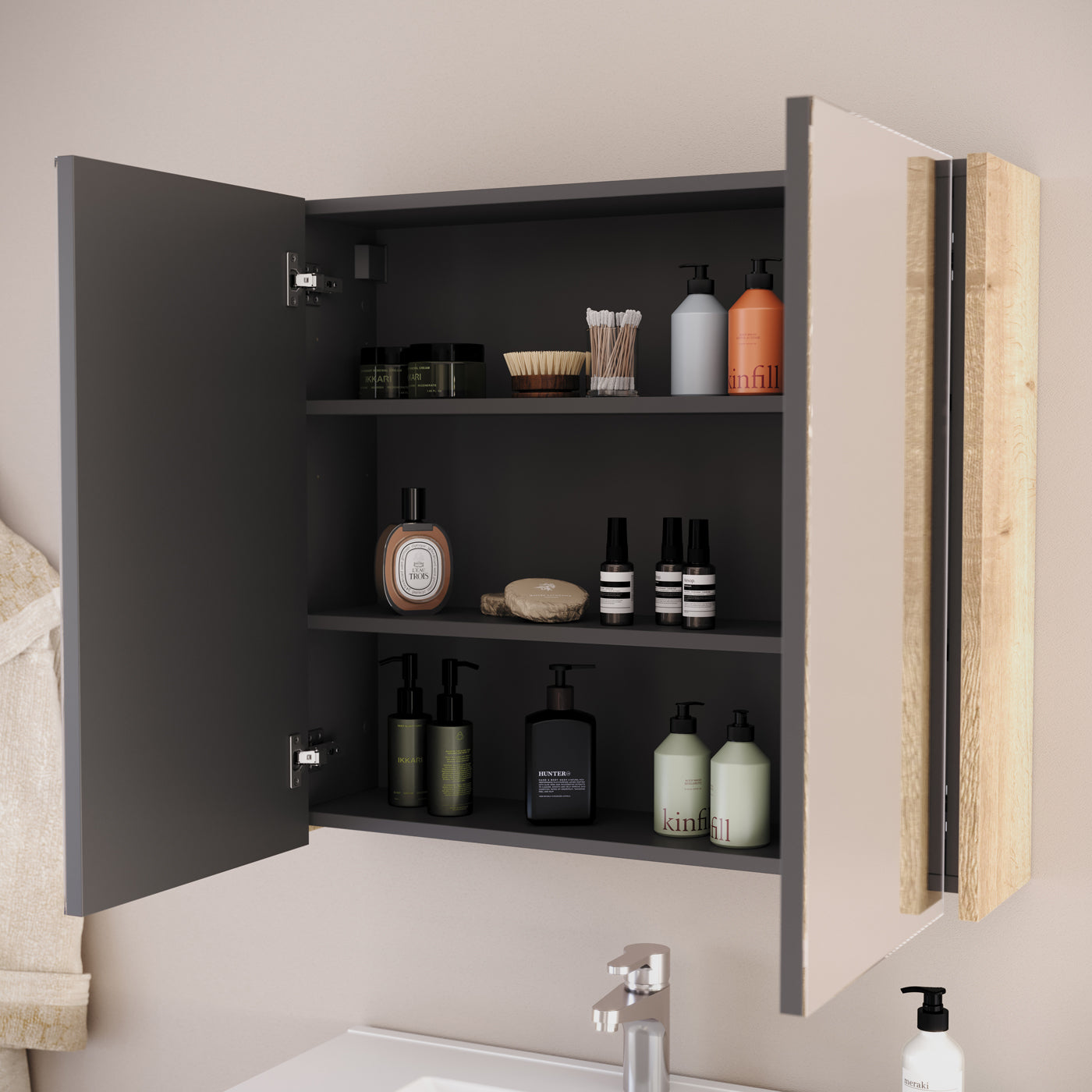 Armoire de toilette miroir MIRANO miel ouverte