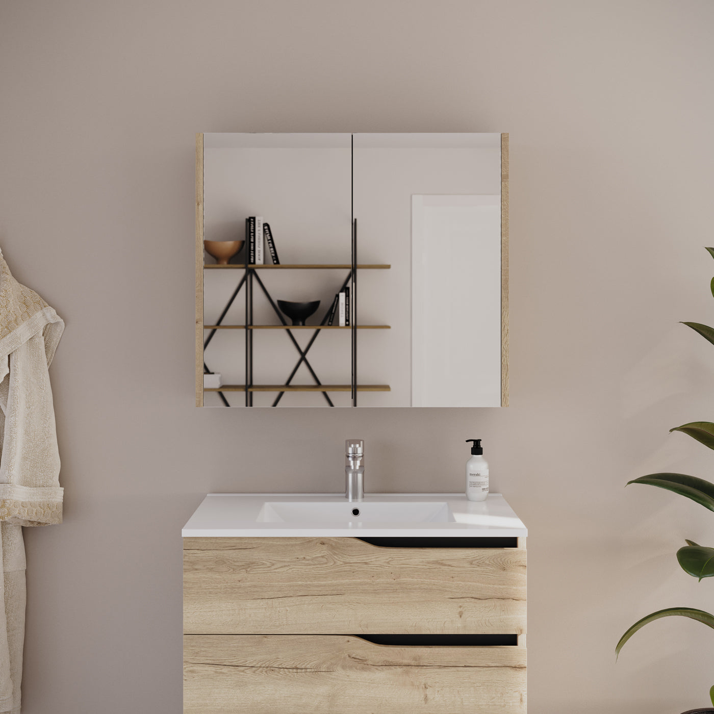 Ambiance armoire de toilette miroir MIRANO miel