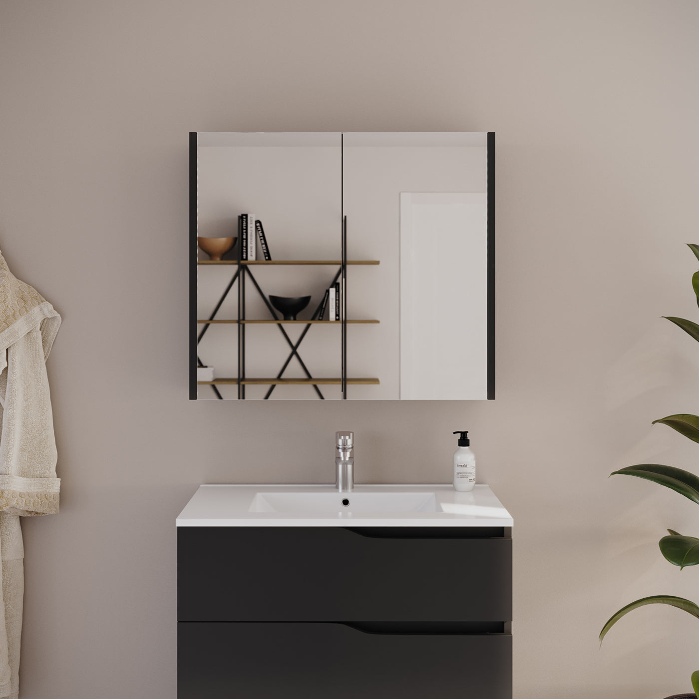Ambiance armoire de toilette miroir MIRANO noire