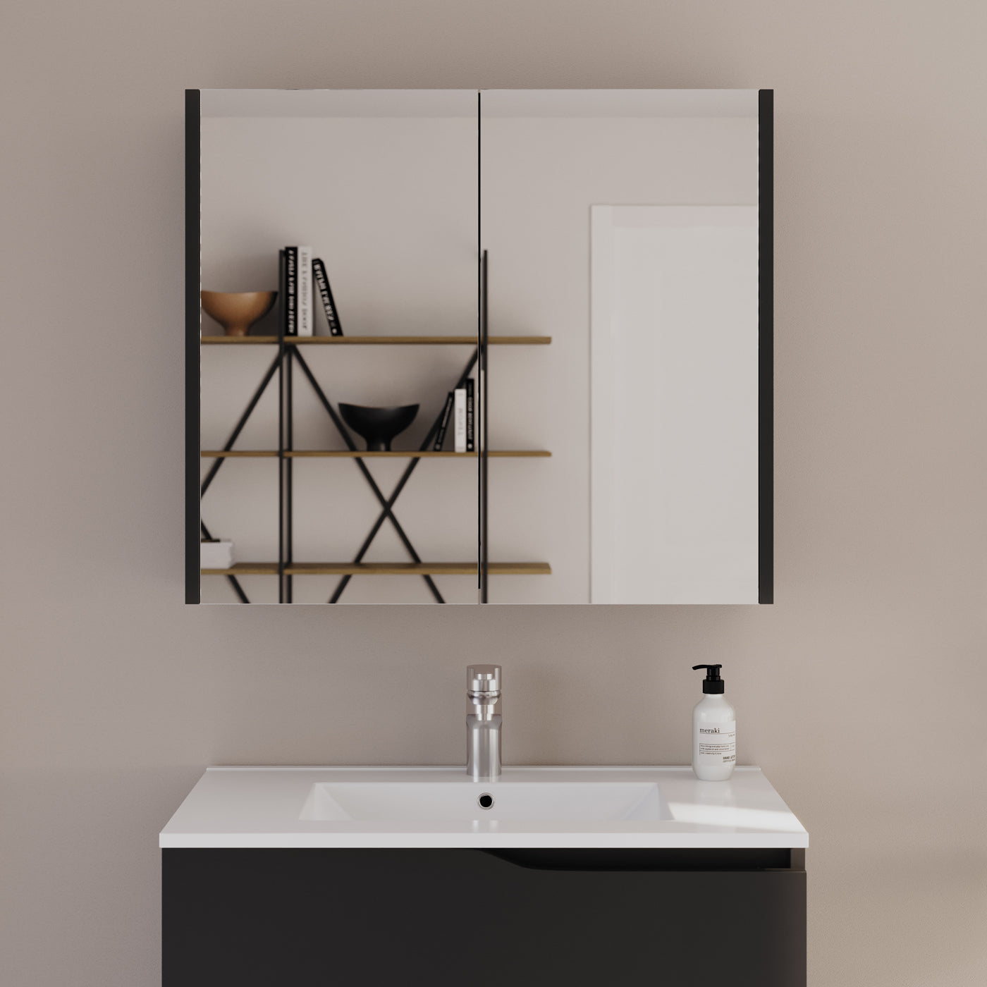 Armoire de toilette miroir MIRANO noire 