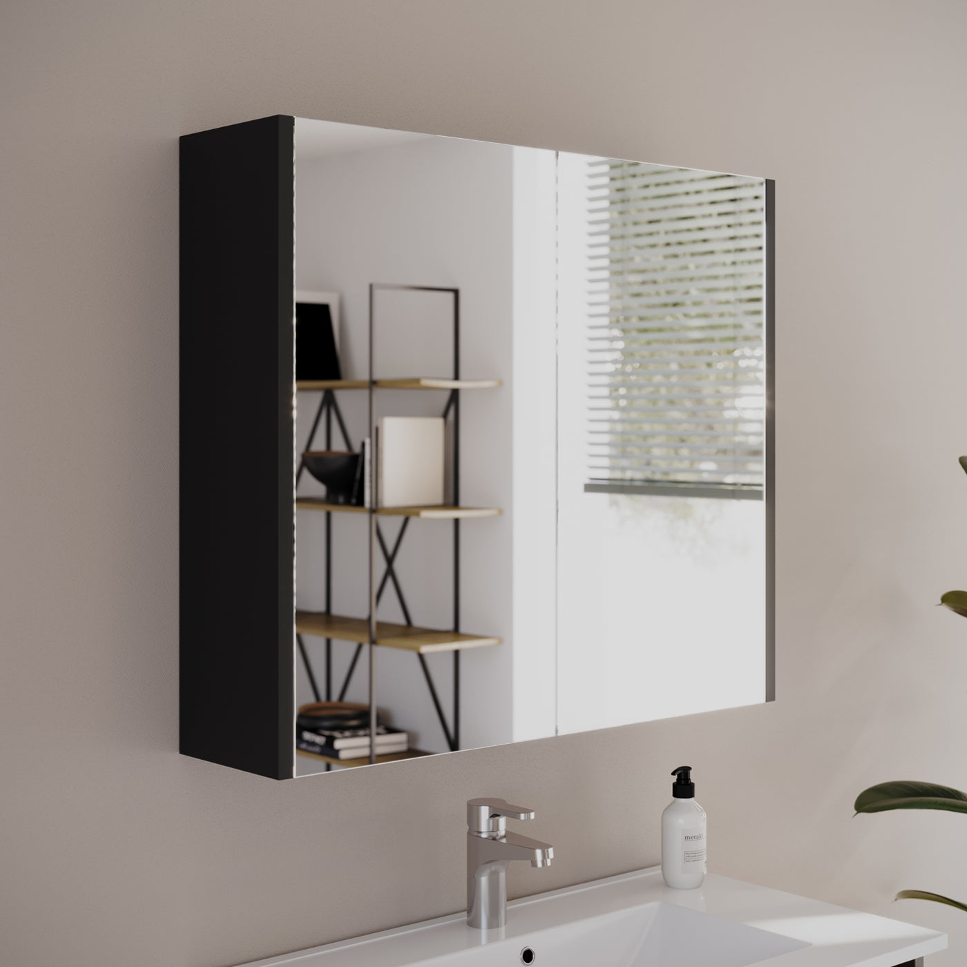 Armoire de toilette miroir MIRANO noire vue profil