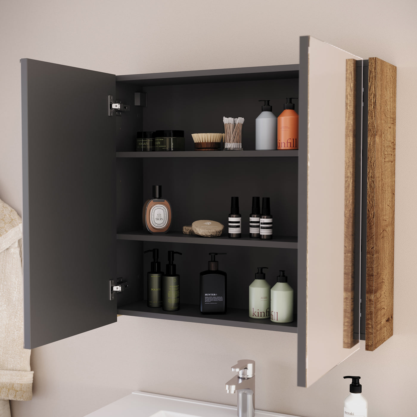 Armoire de toilette miroir MIRANO tabaco ouverte