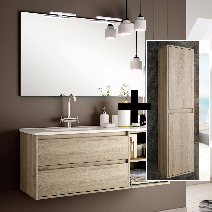 Ensemble meuble de salle de bain 120cm vasque déportée + colonne de rangement - OLYMPE
