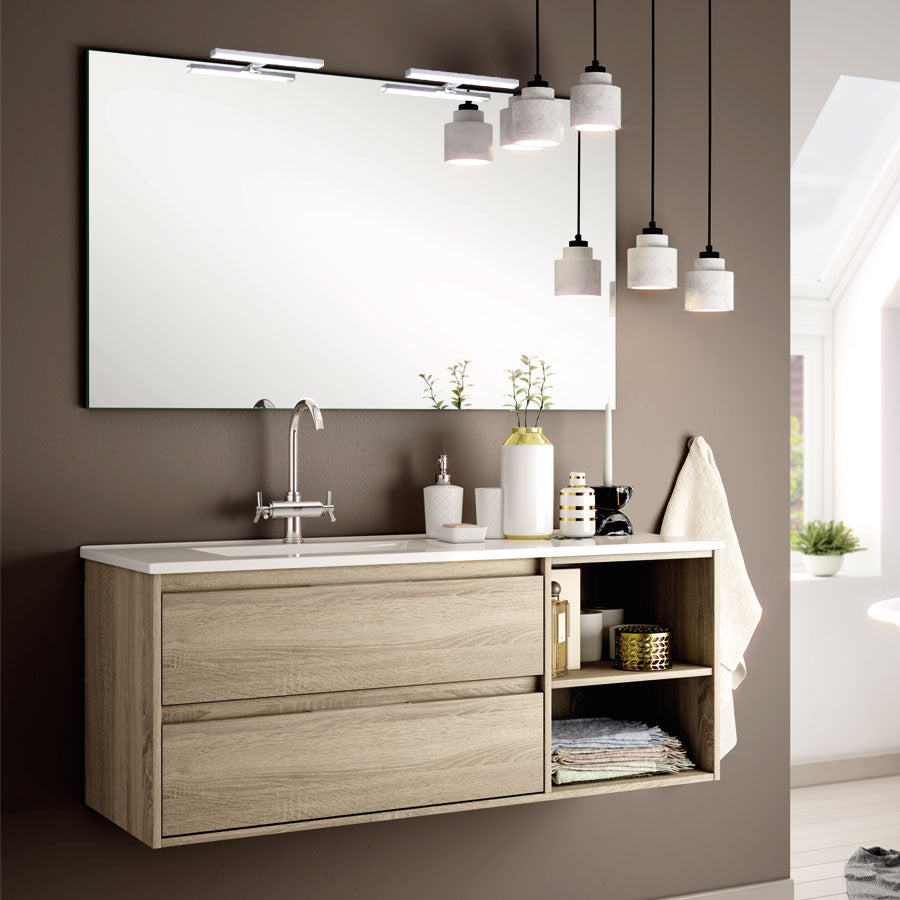 Meuble de salle de bain 120cm vasque déportée - 2 tiroirs et 2 niches - OLYMPE