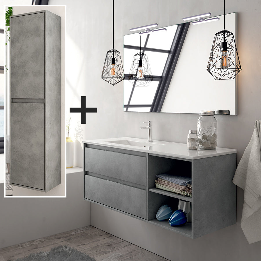 Ensemble meuble de salle de bain 120cm vasque déportée + colonne de rangement - OLYMPE