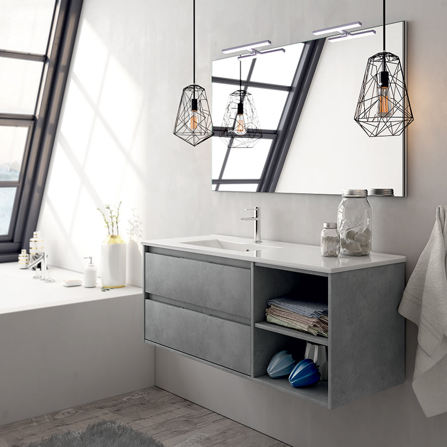 Meuble de salle de bain 120cm vasque déportée - 2 tiroirs et 2 niches - OLYMPE