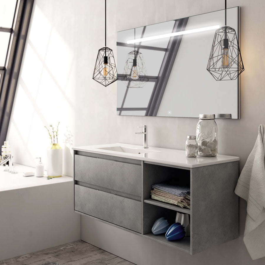 Meuble de salle de bain 120cm vasque déportée 2 tiroirs et miroir Led STAM - OLYMPE