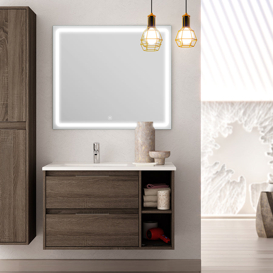 Meuble de salle de bain 80cm vasque déportée 2 tiroirs OLYMPE et miroir Led VELDI