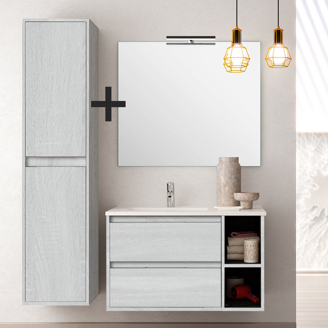 Ensemble meuble de salle de bain 80cm vasque déportée + colonne de rangement OLYMPE