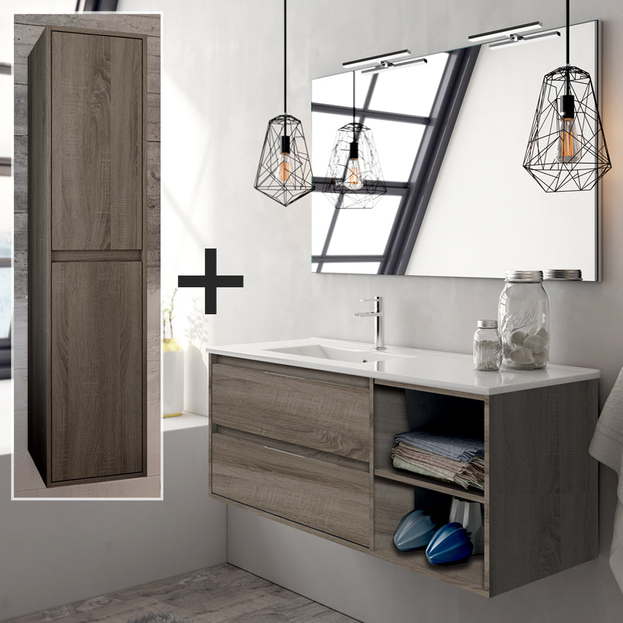 Ensemble meuble de salle de bain 120cm vasque déportée + colonne de rangement - OLYMPE