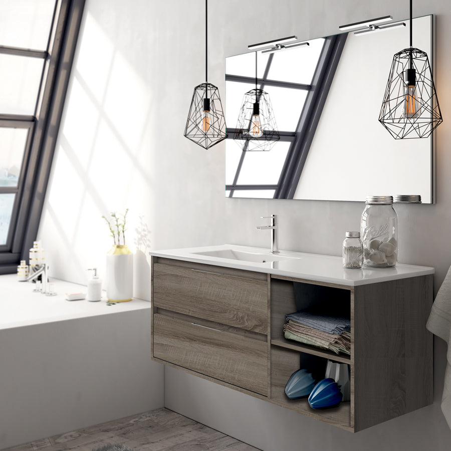 Meuble de salle de bain 120cm vasque déportée - 2 tiroirs et 2 niches - OLYMPE