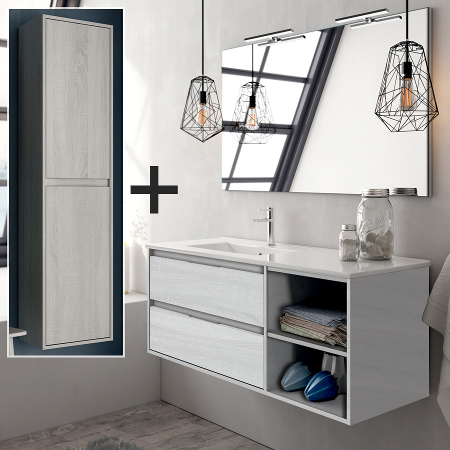 Ensemble meuble de salle de bain 120cm vasque déportée + colonne de rangement - OLYMPE