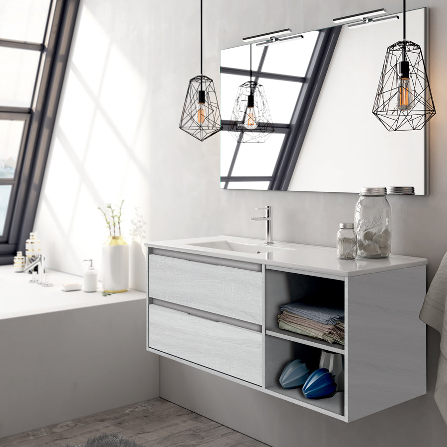 Meuble de salle de bain 120cm vasque déportée - 2 tiroirs et 2 niches - OLYMPE