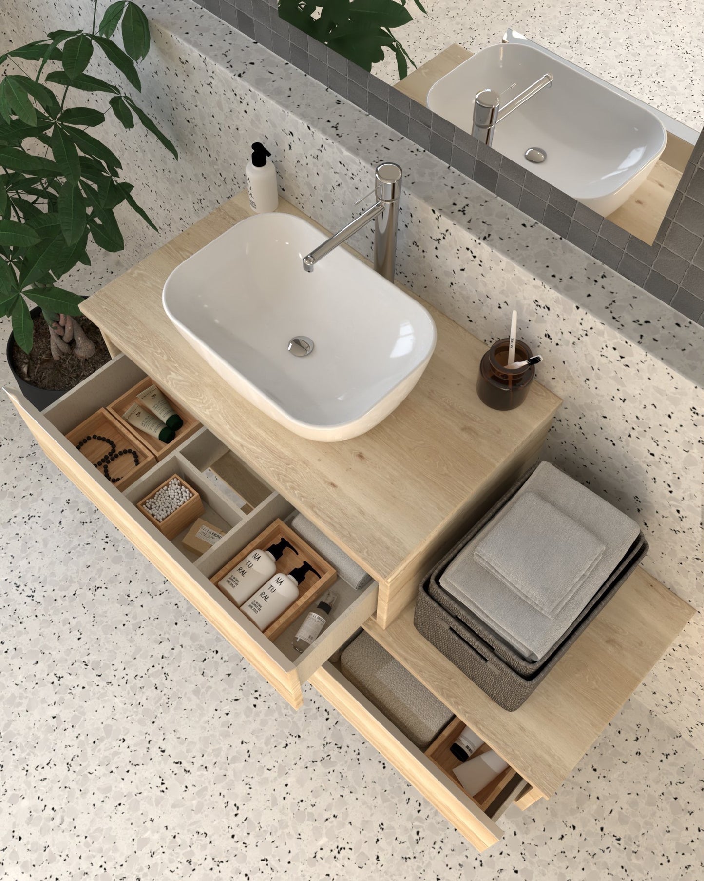 Meuble de salle de bain PENA 120 cm bois clair  vasque zeus VUE 2