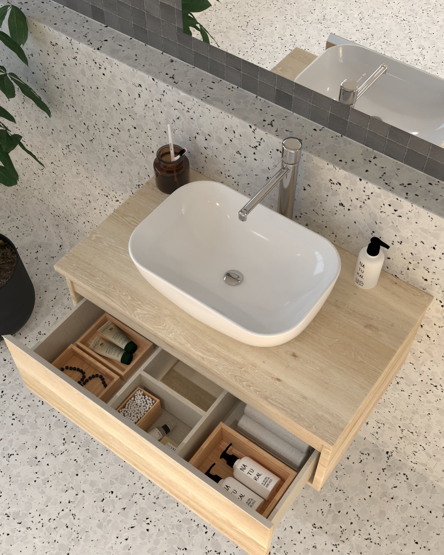 Meuble de salle de bain 80cm avec vasque à poser arrondie - 1 tiroir - sans miroir - PENA