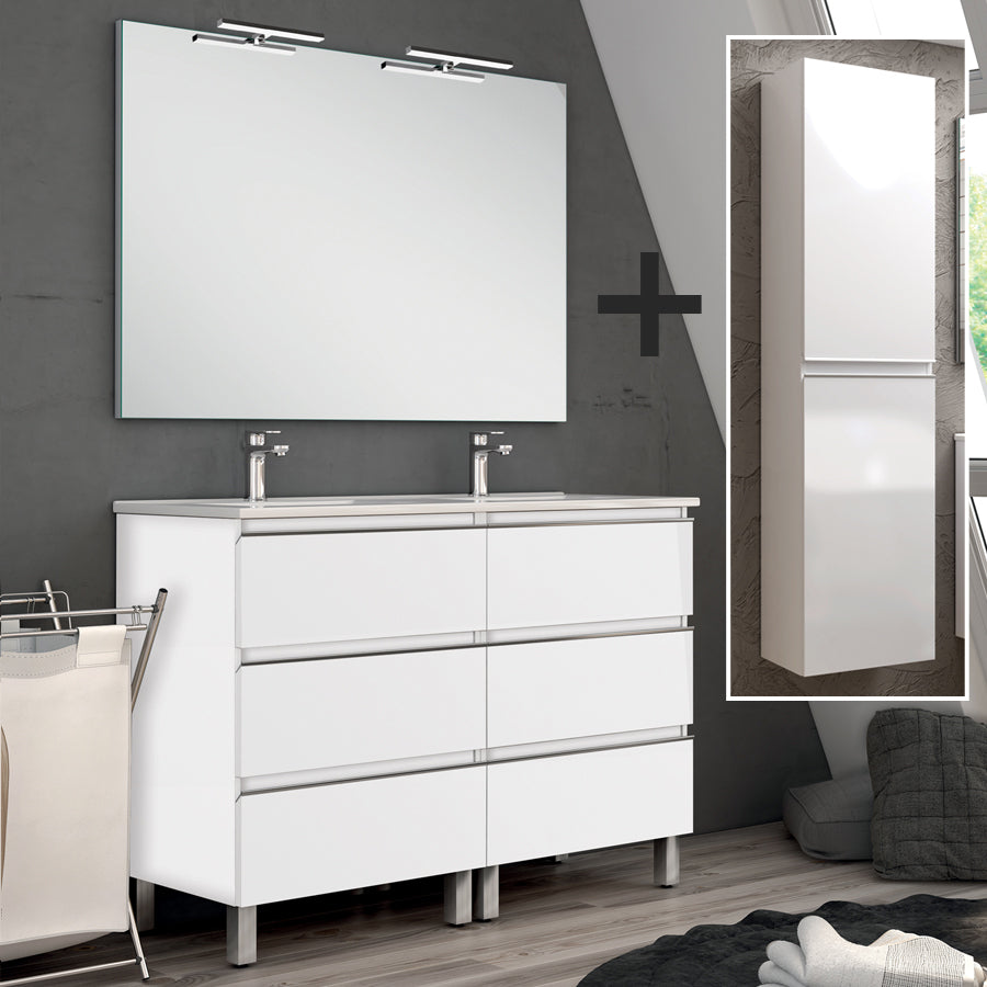 Meuble de salle de bain PALMA 120 140 cm blanc et colonne