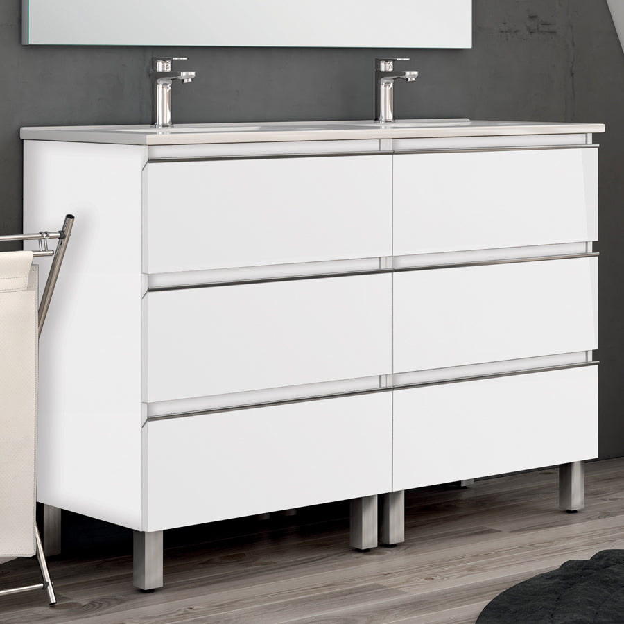 Meuble de salle de bain 120cm double vasque - 6 tiroirs - sans miroir - PALMA