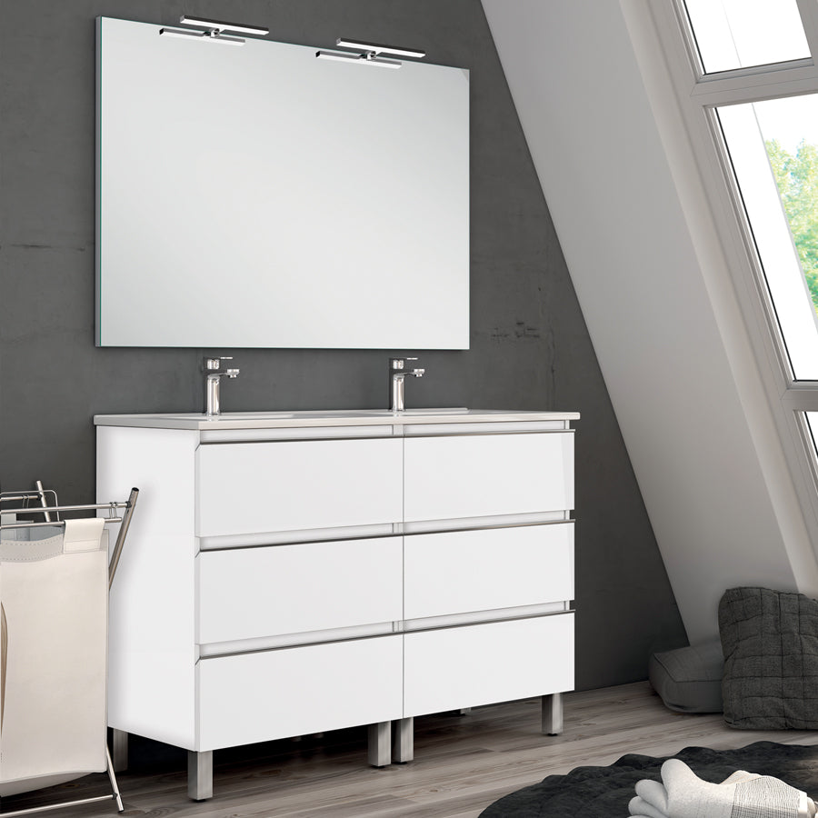 Meuble de salle de bain 120cm double vasque - 6 tiroirs - PALMA