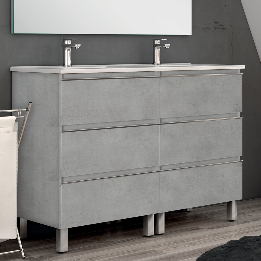 Meuble de salle de bain 120cm double vasque - 6 tiroirs - sans miroir - PALMA