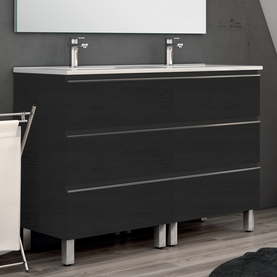 Meuble de salle de bain 120cm double vasque - 6 tiroirs - sans miroir - PALMA