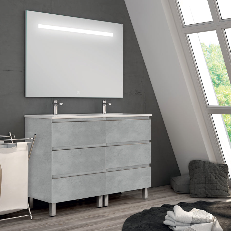 Meuble de salle de bain 120cm double vasque - 6 tiroirs - PALMA et miroir Led STAM